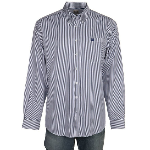 Cinch Mens Royal Blue Classic Fit Striped Shirt