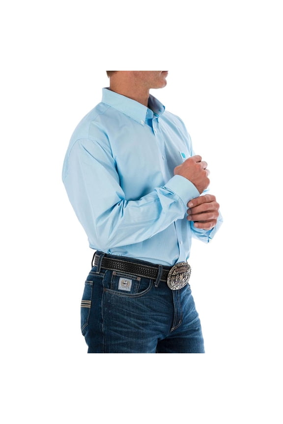 Cinch Mens Light Blue Tencel Stripe Button Down Shirt