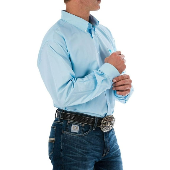 Cinch Men's Tencel Mini Striped Long Sleeve Button-Down Western Shirt Light Blue X-Large