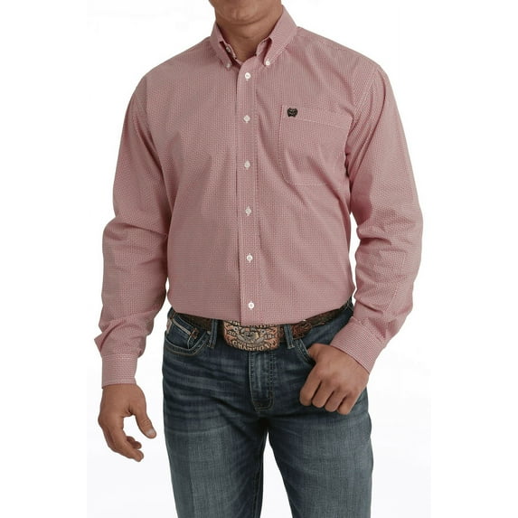 Cinch Men's Red Western Circle Print Button Down Shirt MTW1105726