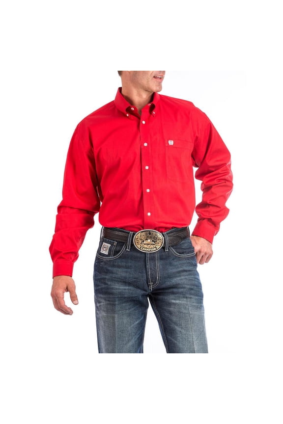 Cinch Western Shirt Mens Long Sleeve Solid Pinpoint S Red MTW1103313