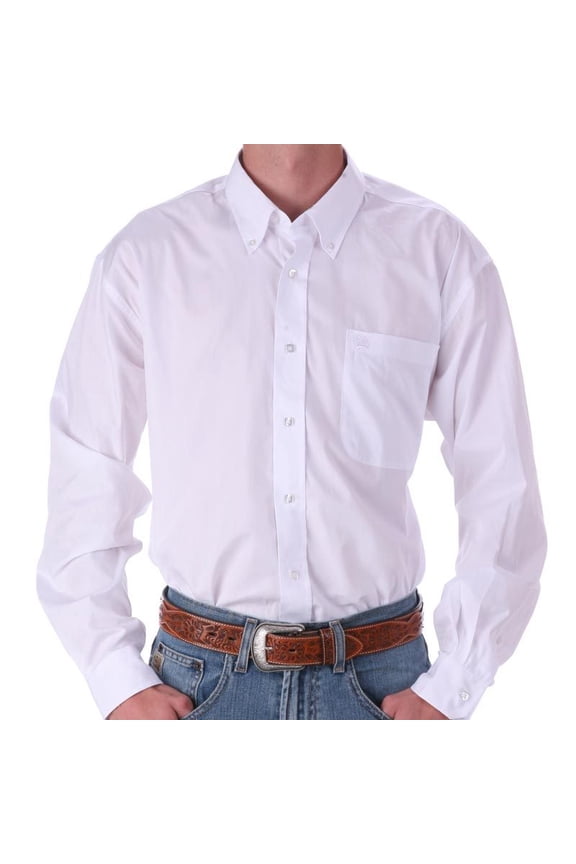 Cinch Mens Long Sleeve White Pinpoint Oxford Shirt