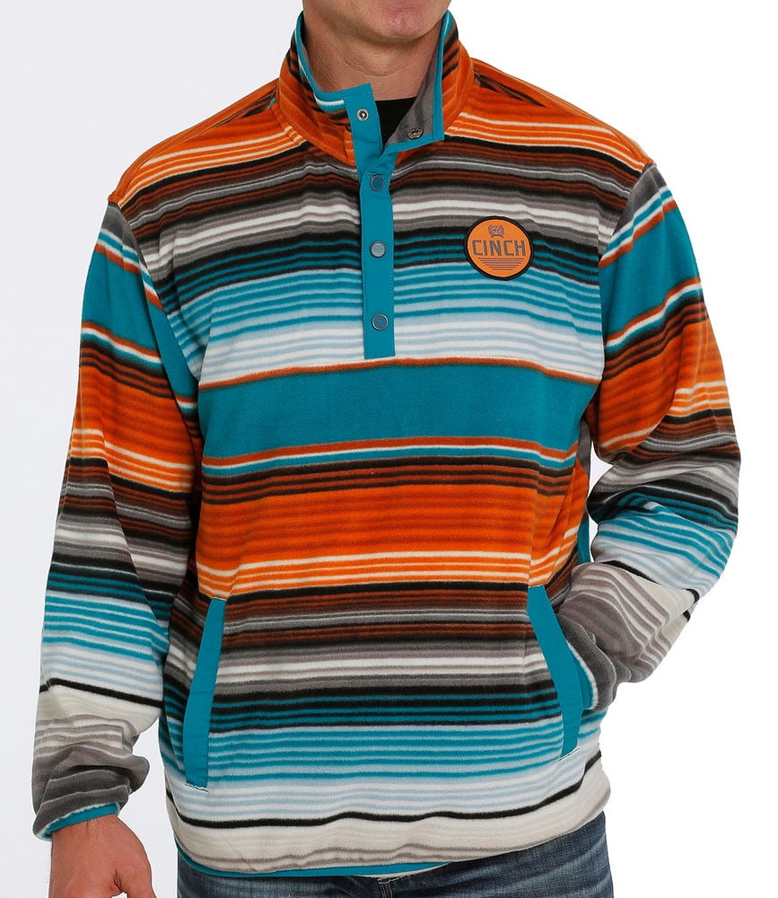 Cinch Teal Stripes Fleece Pullover Men Sweater Mwk1514016