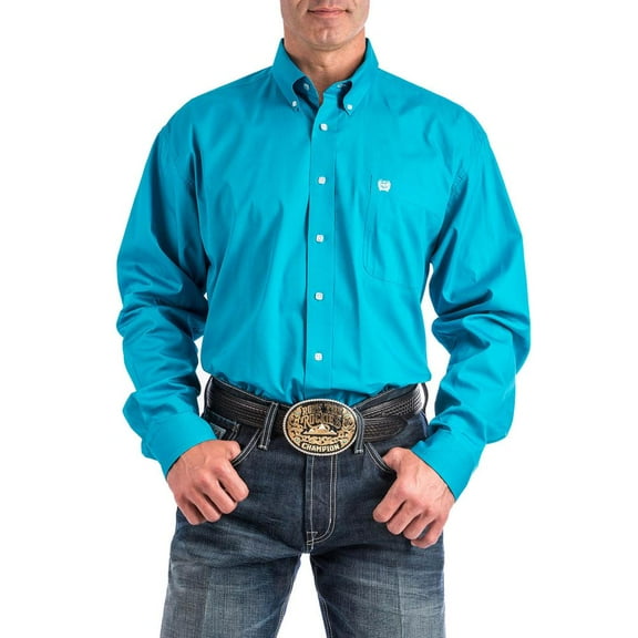 Cinch Mens L/S Teal Solid Pinpoint