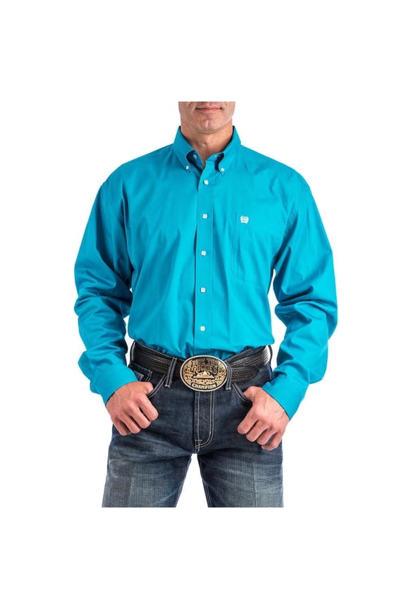 Cinch Mens L/S Teal Solid Pinpoint