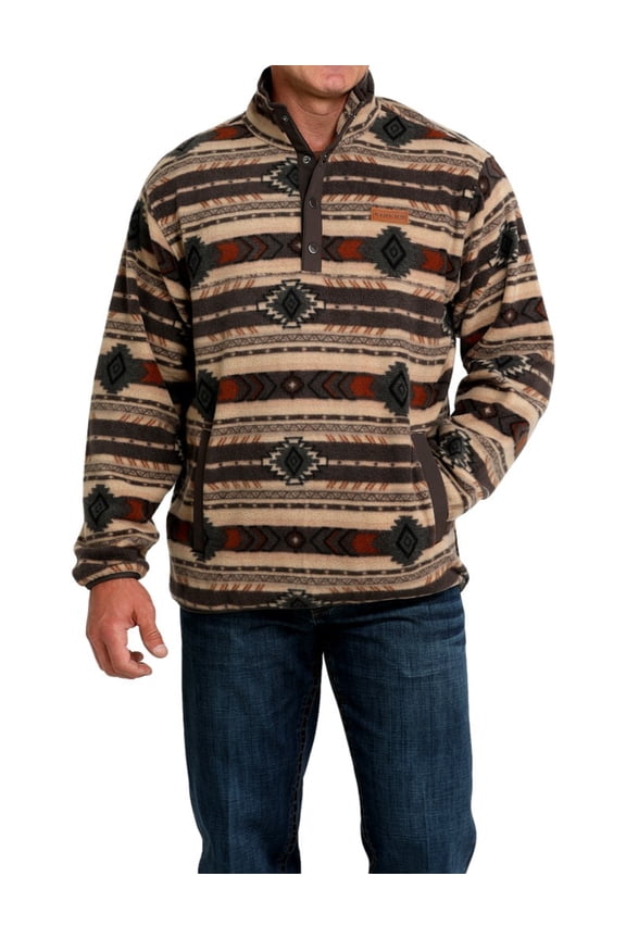 Cinch Western Sweatshirt Mens Stripe Polar Fleece L Brown MWK1514027