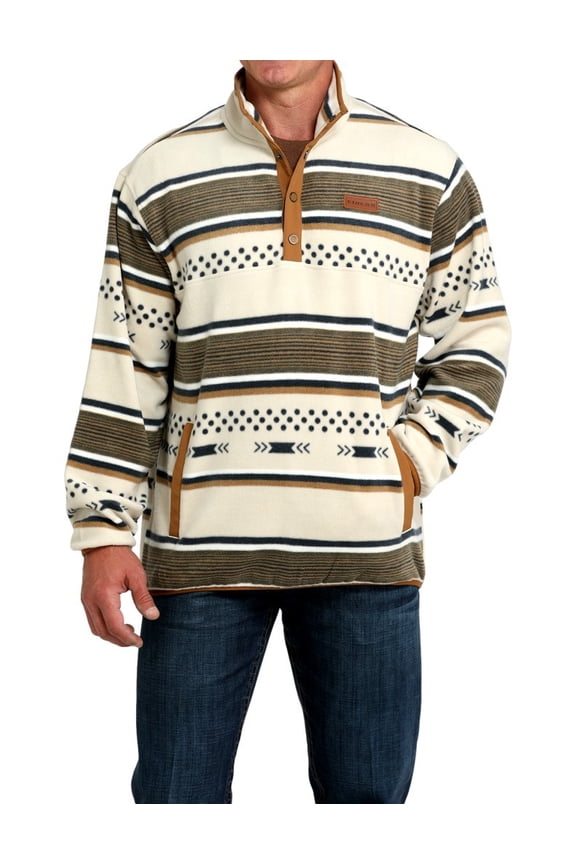 Cinch Western Sweatshirt Mens Stripe Polar Fleece L Cream MWK1514026