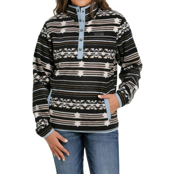 Cinch Women's Southwestern Striped Polar Fleece Pullover Black Medium US