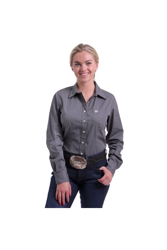 Cinch Womens Women`s Solid Button-Up Shirt S Grey