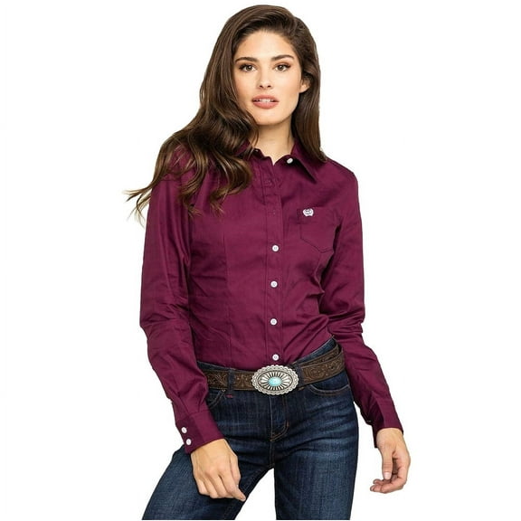 Cinch Womens  Women`s  Solid Button-Up Shirt XS Burgundy