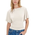 thumbnail image 1 of Cinched Waist Shirts for Women Short Dolman Sleeve Boat Neck Tops Lightweight Casual Blouses Modal Slim Fit Tunics Dressy Casual Outfits Business Trendy Tees Back Tie Bow Tops(White,S), 1 of 6