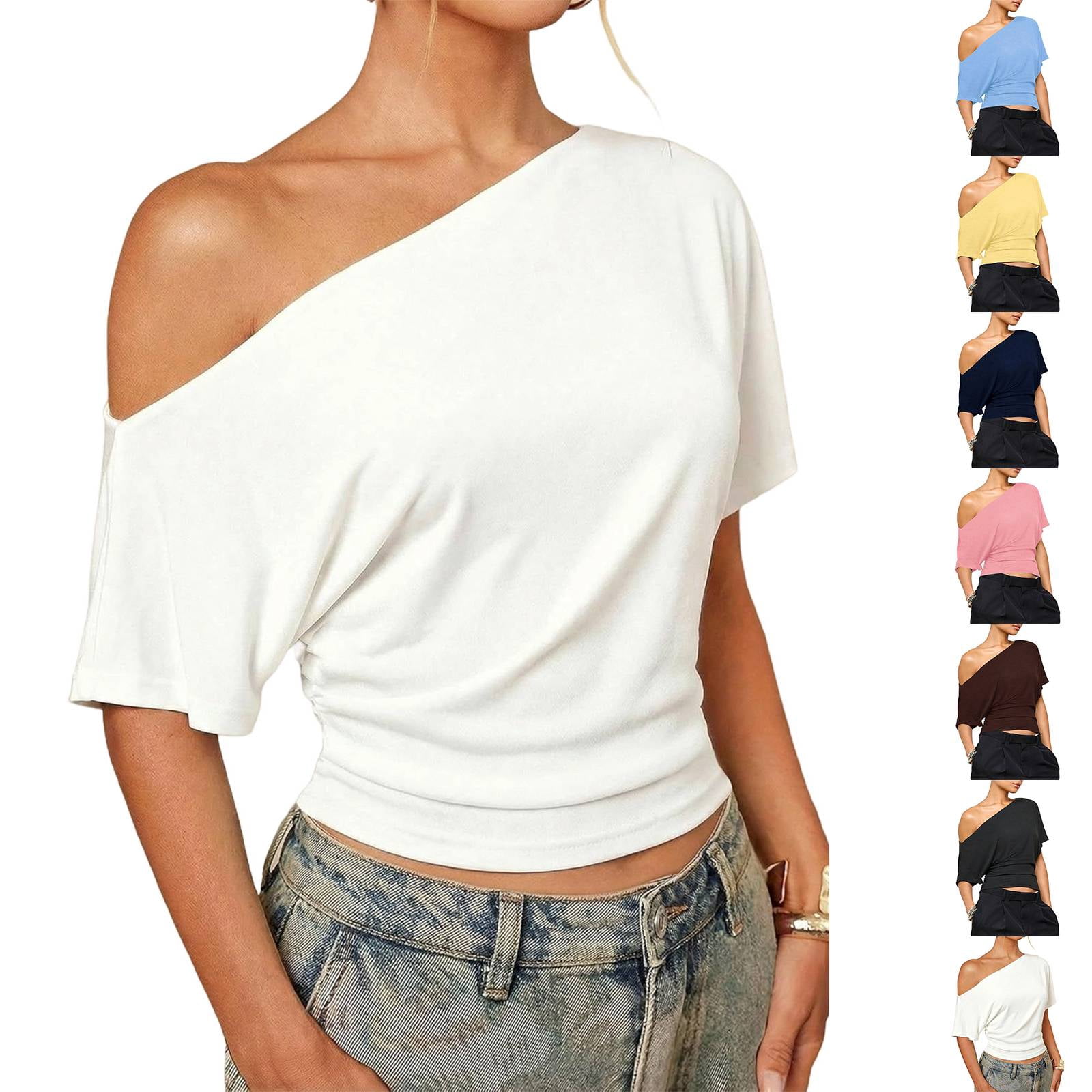 Cinched Waist Tops for Women Off The Shoulder Tops Short Sleeve Banded ...