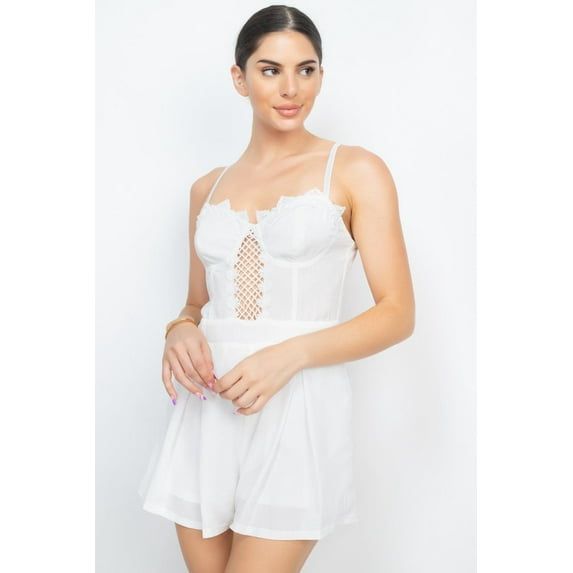 Cinched Zip Sweetheart Pleated Romper S