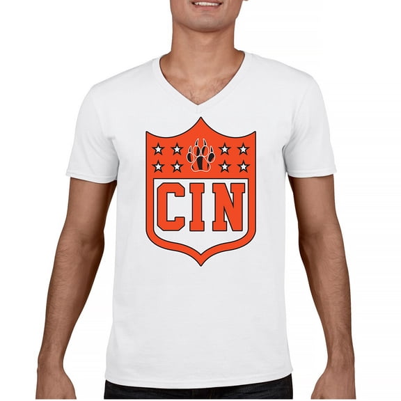 Cinci Shield Men's V-Neck T-shirt Game Day Fantasy Football Fan Queen City Paw