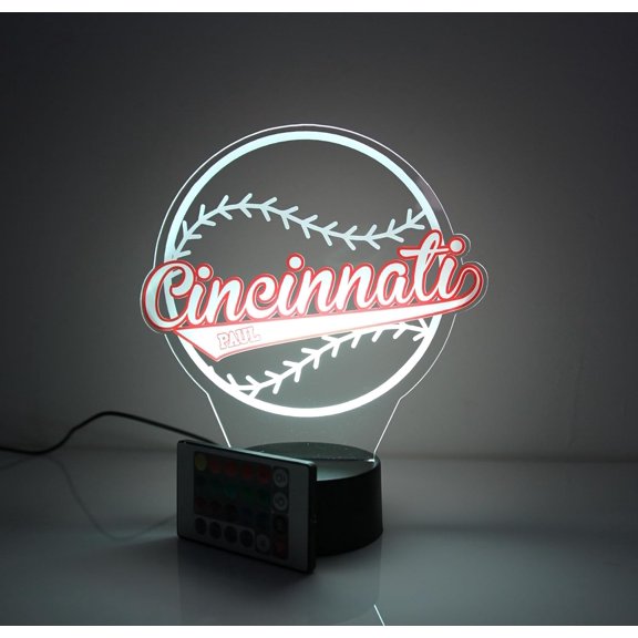 Cincinnati American Baseball Sports Fan Team Sports Themed Ball Lamp Night Light LED Personalized Free Name Room Man Cave Decor 16 Colors & Remote, Made in America!