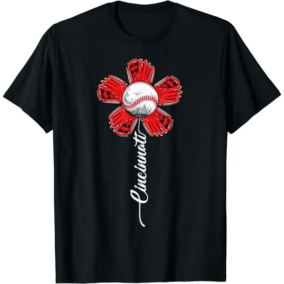 Cincinnati Baseball Flower I Love Cincinnati Baseball Spirit T-Shirt
