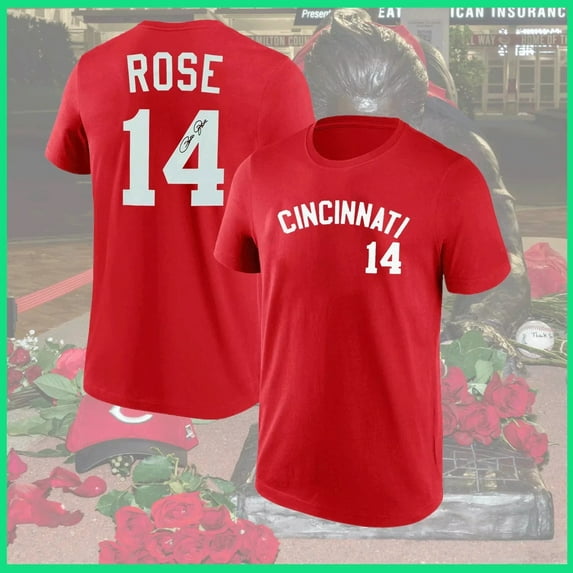 Cincinnati Baseball Reds Team Pete Rose #14 Player Name & Number T-Shirt Reprint&nbsp;,Red Color,Size L