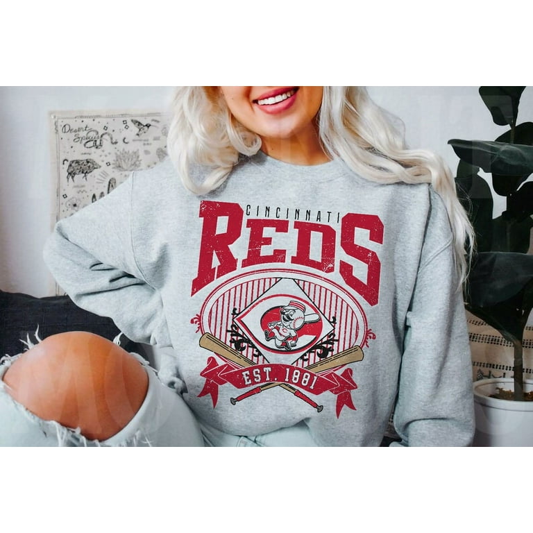 Cincinnati Baseball Sweatshirt Vintage Style Reds Baseball Crewneck Sweater Cincinnati EST 1901 Shirt Game Day Ash Color Walmart