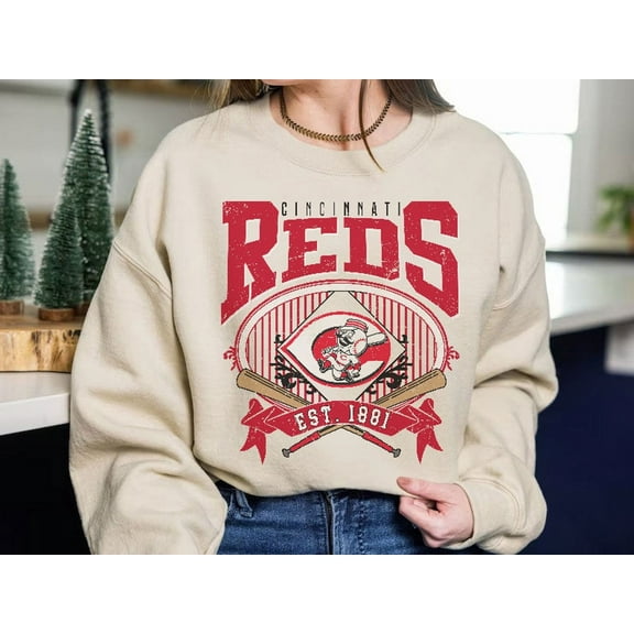 Cincinnati Baseball Sweatshirt | Vintage Style Reds Baseball Crewneck Sweater | Cincinnati EST 1901 Shirt | Game Day, Sand Color