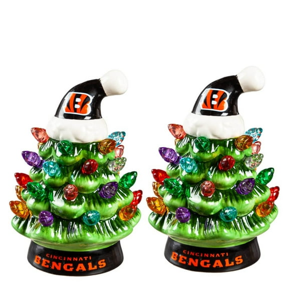 Cincinnati Bengals 2-Pack 4" Ceramic LED Christmas Tree Set