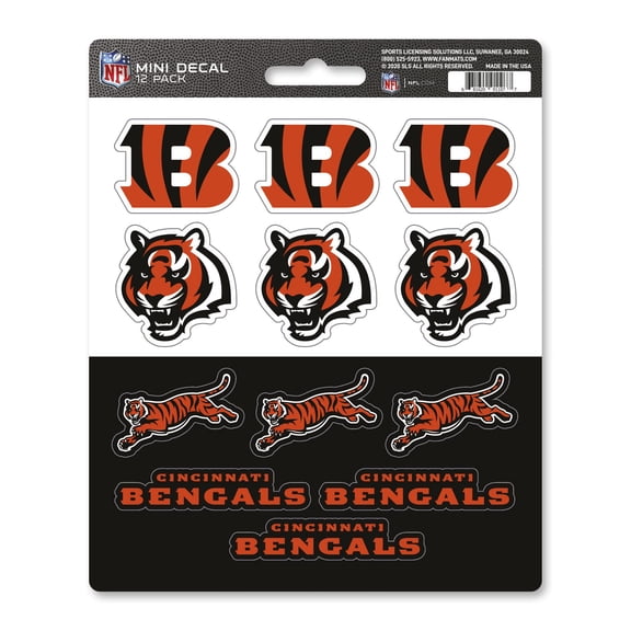 Cincinnati Bengals 12-Piece Mini Decal Sticker Set, 1 Inch Decals, 5x6 Inch Sheet, Officially Licensed