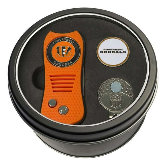 Team Golf NFL CINCINNATI BENGALS Tin Gift Set with Retractable Divot Tool Cap Clip and Ball Marker