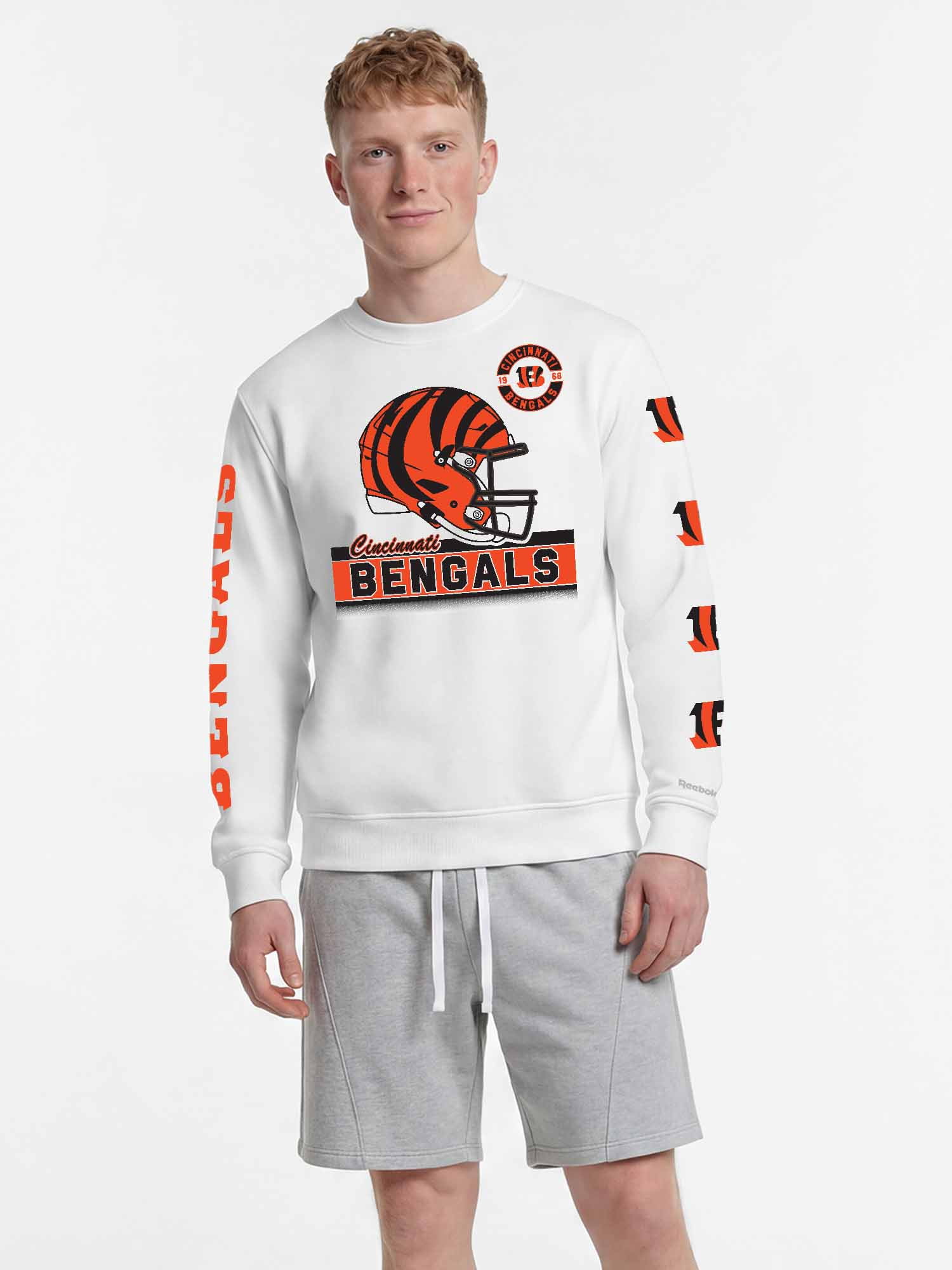 Cincinnati Bengals Reebok Mens White Crew Sweatshirt