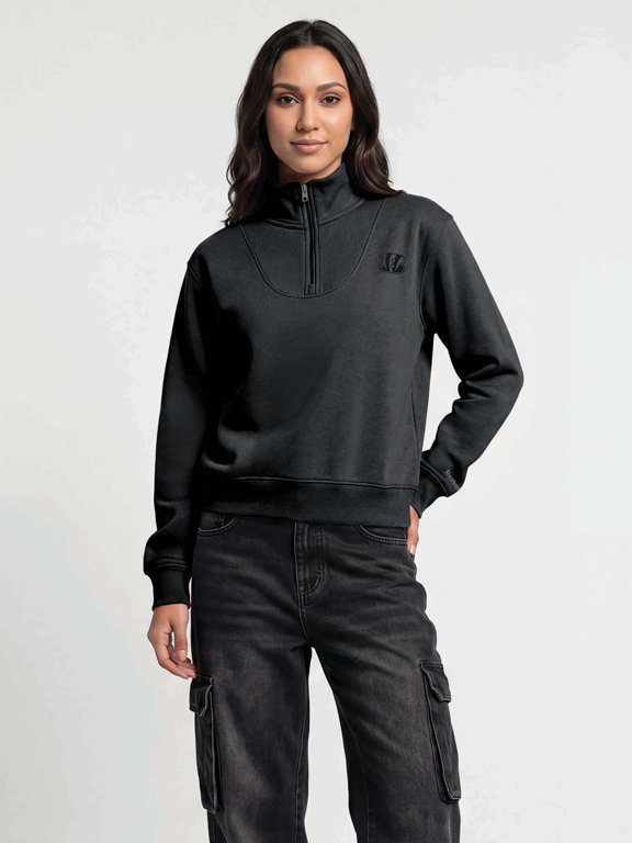 Reebok Womens Boxy Fit Mock Neck Qtr Zip Pullover