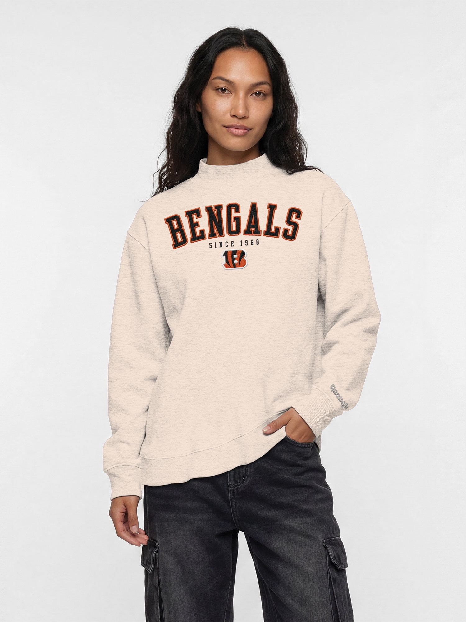 Cincinnati Bengals Reebok Womens Oat Mock Neck Oversized Tunic Sweatshirt