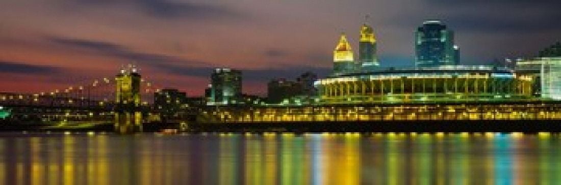Cincinnati Buildings at Night Ohio Canvas Art - Panoramic Images (37 x 12)