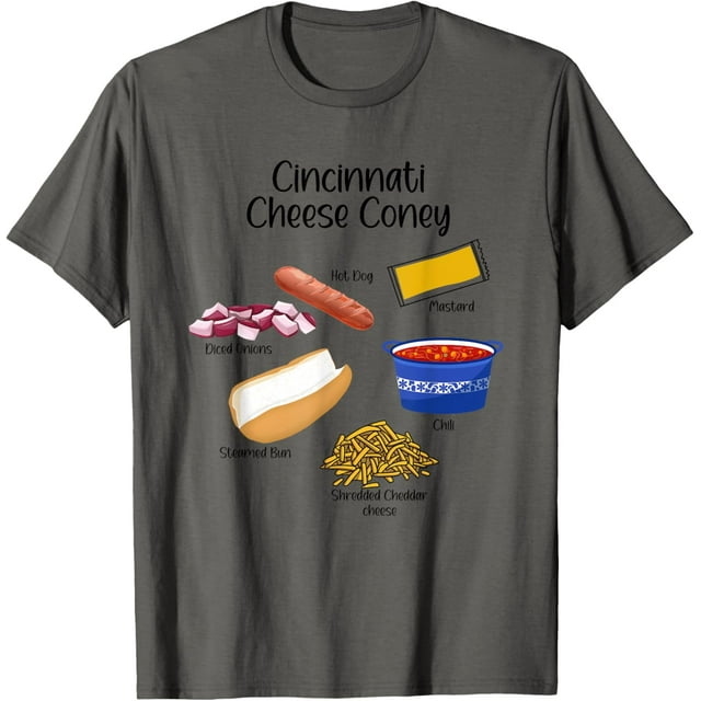 Cincinnati Cheese Coney Hot Dog Diced Onions Mustard Steamed TShirt