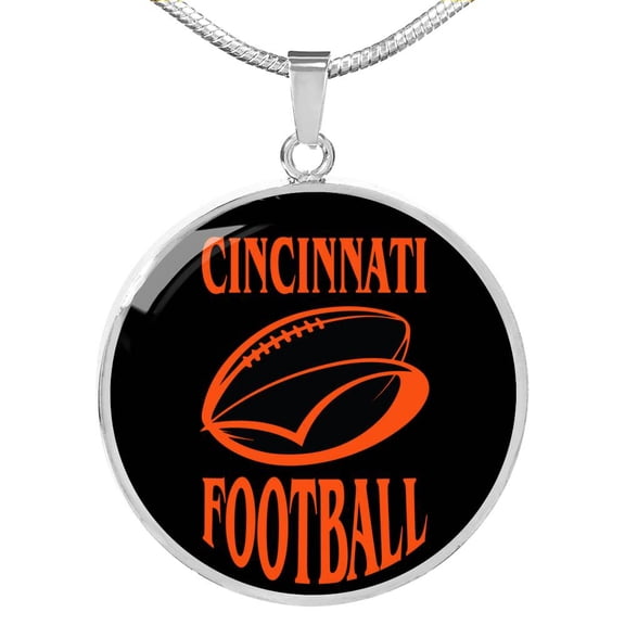 Cincinnati Circle Pendant Football Fan NecklaceCircle Pendant Necklace Stainless Steel 24 Inch Chain Silver Tone or Gold Tone