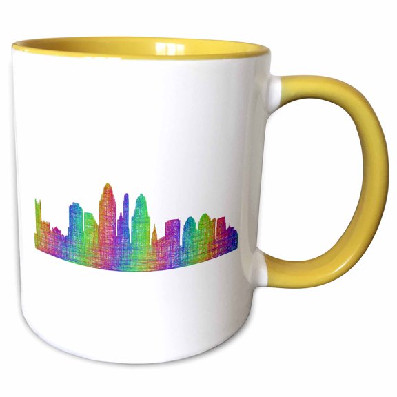 3drose, Cincinnati City Skyline - Multicolor Line Art, 11oz Two-tone Yellow Mug