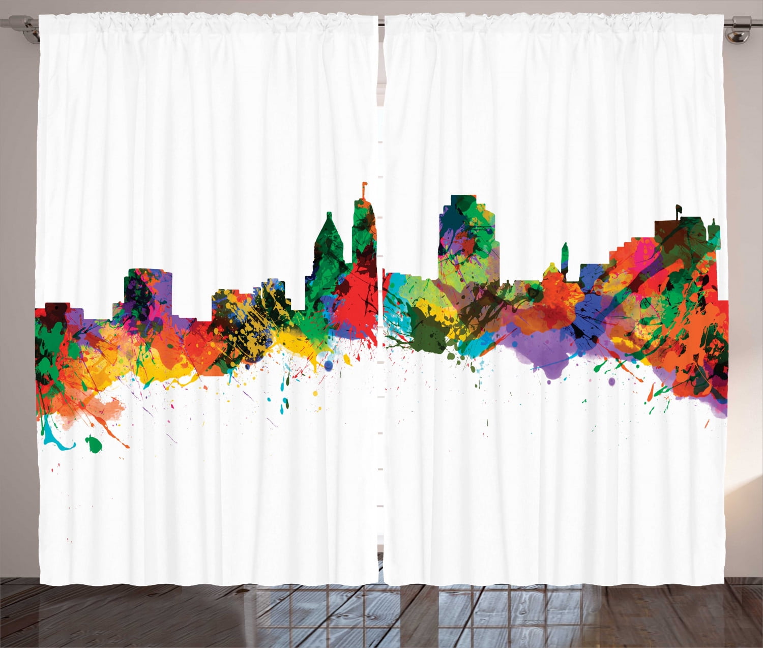 Cincinnati Curtains 2 Panels Set, Strokes of a Paintbrush Spots Digital ...