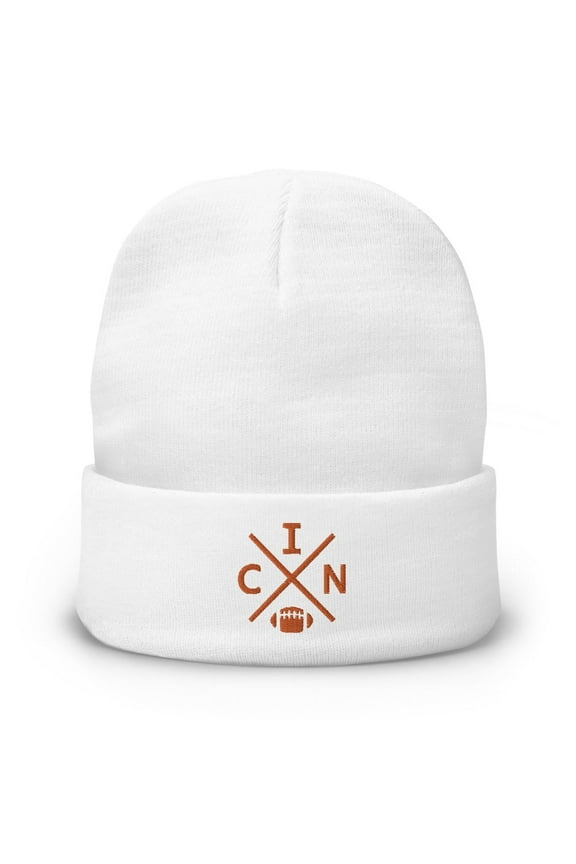 Cincinnati Football Retro CIN Cross Winter Beanie Cap Hat (White)