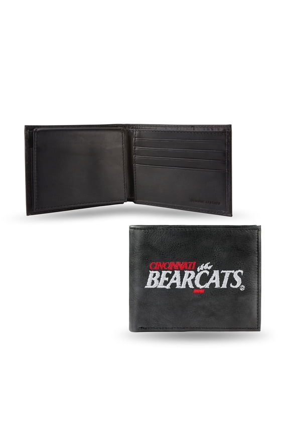 Cincinnati NCAA Bearcats Embroidered Black Leather Passcase Bifold Wallet