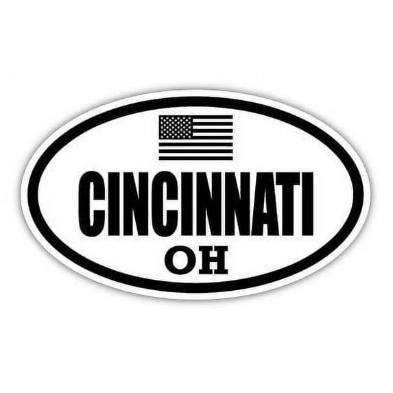 Cincinnati OH Ohio Hamilton County Stealthy Subdued Old Glory US Flag Oval Euro Decal Bumper Sticker 3M Vinyl 3" x 5"