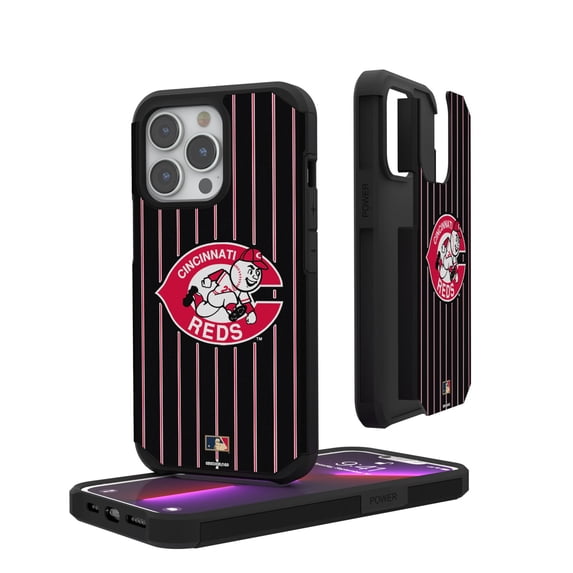 Cincinnati Reds Black iPhone Pinstripe Cooperstown Design Rugged Case