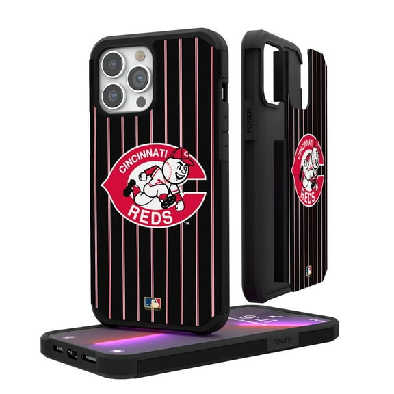 Cincinnati Reds Black iPhone Pinstripe Cooperstown Design Rugged Case