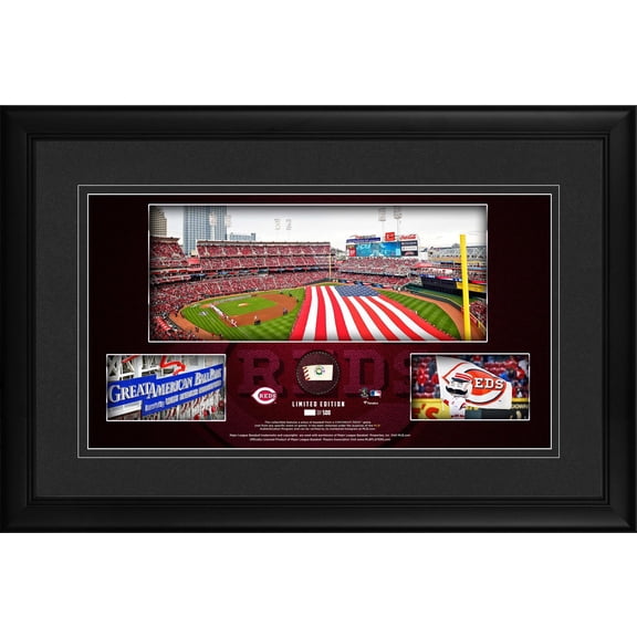 Cincinnati Reds Framed 10" x 18" Stadium Panoramic Collage with a Piece of Game-Used Baseball - Limited Edition of 500 - Fanatics Authentic Certified