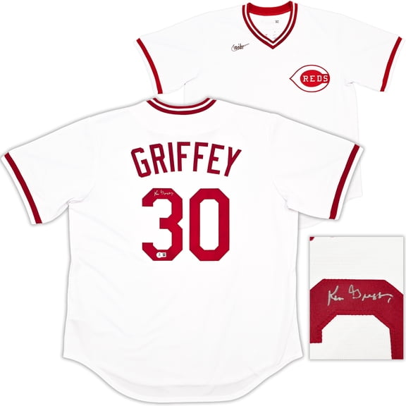 Cincinnati Reds Ken Griffey Sr. Autographed White Nike Cooperstown Collection Jersey Size XL Beckett BAS Witness 252413