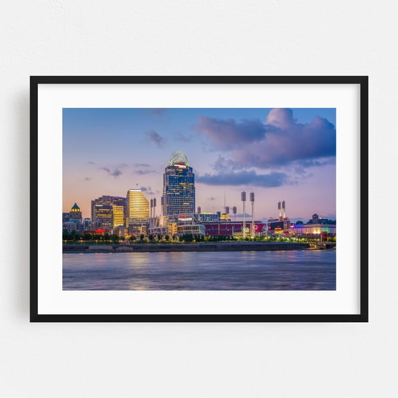 The Cincinnati Skyline 02 - Cincinnati Ohio Photography City Skyline Architecture Modern Art Night Sky Travel Poster Black Framed Wall Art Print 5 x 7 inches