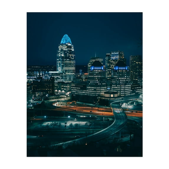 Cincinnati Skyline - Cincinnati Ohio Photography City Skyline Nightlife Architecture Bridge Modern Art Travel Poster Unframed Wall Art Print 36 x 48 inches