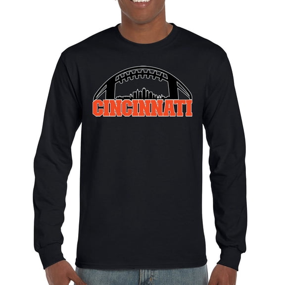 Cincinnati Skyline Football Long Sleeve T-shirt Bleed Orange and Black Game Day Fantasy League Champions Tailgating