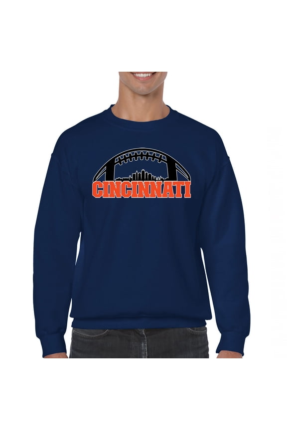 Cincinnati Skyline Football Sweatshirt Bleed Orange and Black Game Day Fantasy League Champions Tailgating Crewneck