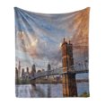 thumbnail image 1 of Cincinnati Soft Flannel Fleece Blanket, Architecture Bridge Building Exterior Cityscape Busy Life in Downtown District, Cozy Plush for Indoor and Outdoor Use, 70" x 90", Multicolor, by Ambesonne, 1 of 5