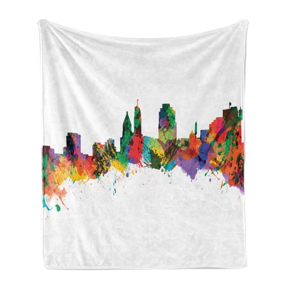 Cincinnati Soft Flannel Fleece Throw Blanket, Strokes of a Paintbrush Spots Digital Art Serene Watercolor Composition, Cozy Plush for Indoor and Outdoor Use, 50" x 70", Multicolor, by Ambesonne