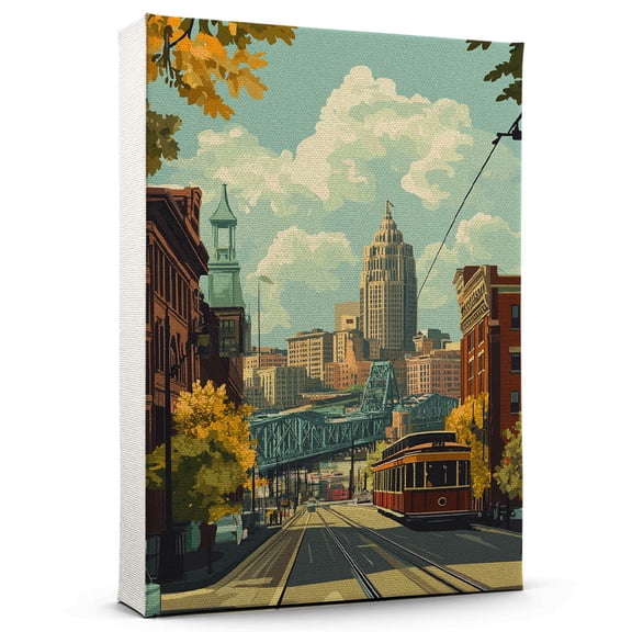 Cincinnati Travel Canvas, Vintage City Canvas Ohio Canvas Wall Art, Cincinnati Canvas Colorful, Ohio Picture Canvas - 104AZ297