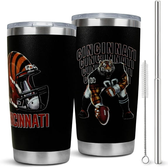 Cincinnati Tumbler Cup - Ideal Cincinnati Gifts for Men - 20 OZ Insulated Stainless Steel Coffee Travel Mug with Lid and Straw