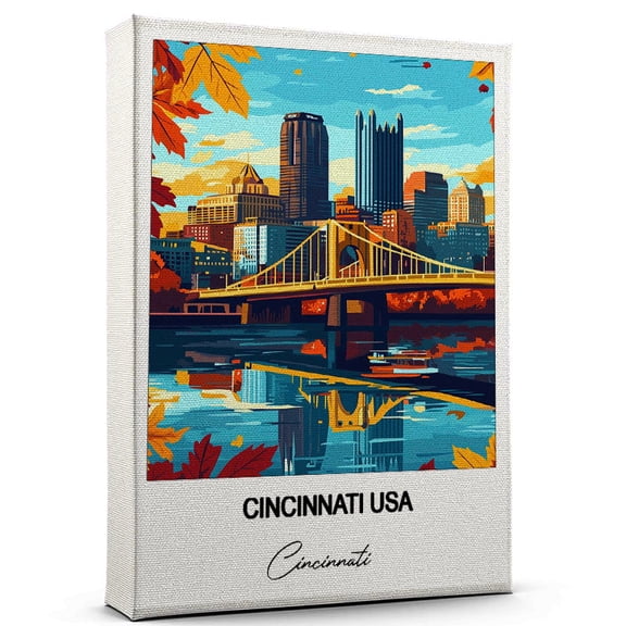 Cincinnati USA Travel Scenic Canvas Wall Art -Cincinnati Canvas  Nature-Inspired Print for Bedroom, Living Room, or Office  Travel Gift